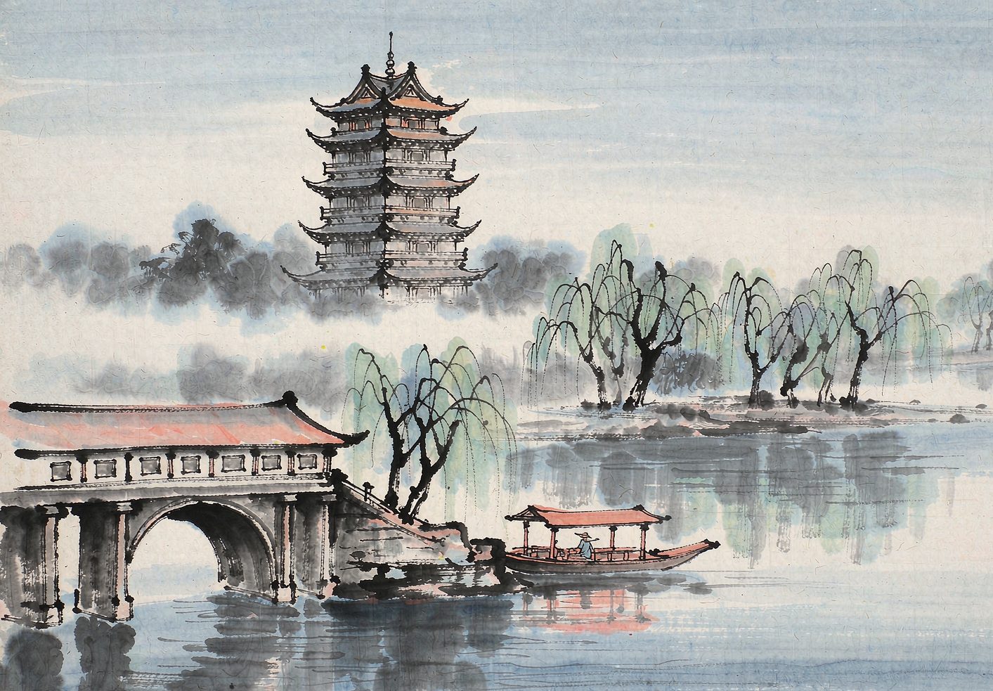 手绘墨水河石桥